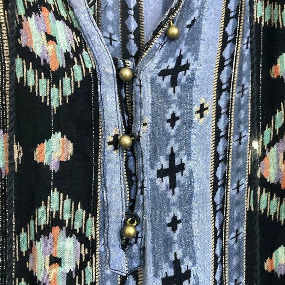 ANTHROPOLOGIE Holding Horses Winter Moon Blue Aztec Print Tunic Peasant Dress - Picture 10 of 13